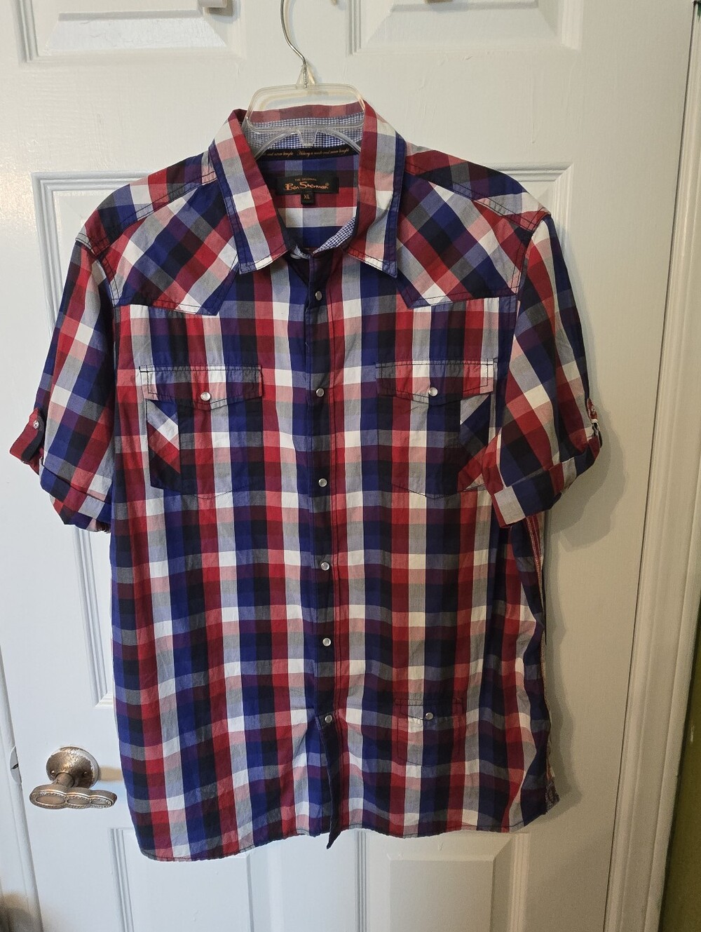 Ben Sherman Men’s Short-Sleeve Plaid Button-Down - Red, Blue, White